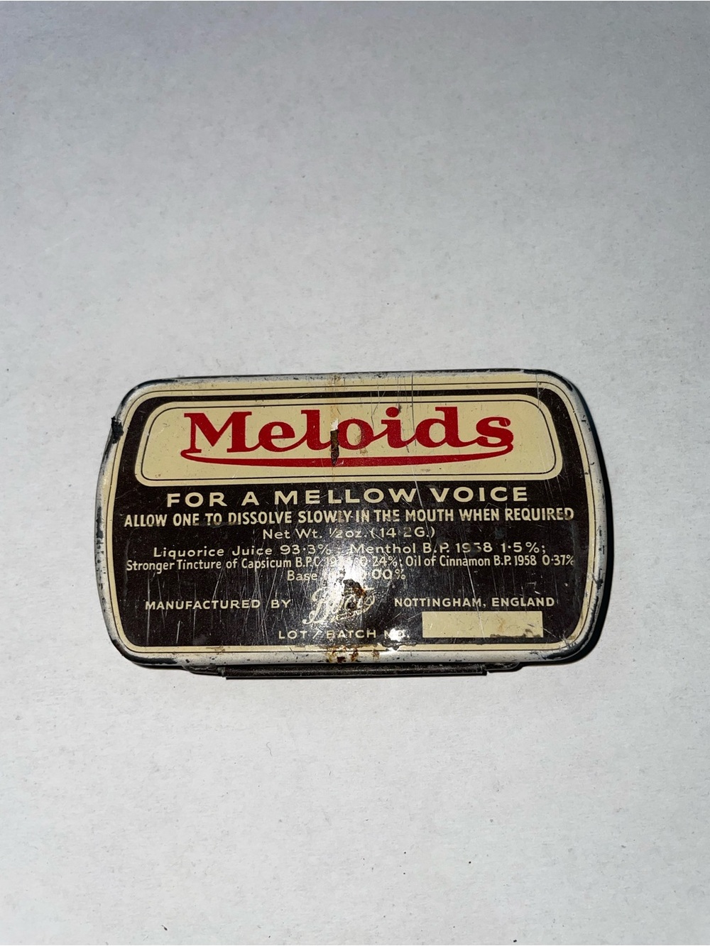 Vintage Meloids Mellow Voice Tin with original Throat Lozenges